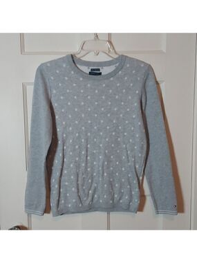 Tommy Hilfiger Women's Prima Cotton Polk Dot Light Gray Sweater Size Medium